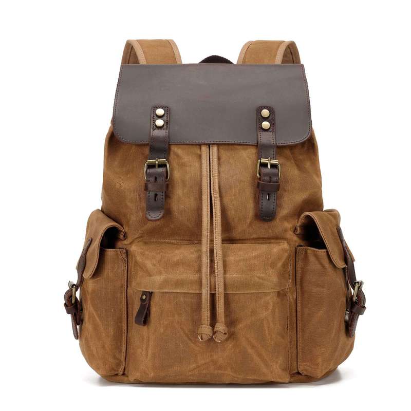Canvas Backpack Casual - กระเป๋าเป้สะพายหลังผู้ชายแบบใหม่ กระเป๋าเป้ผ้าแคนวาสลำลอง กระเป๋าคอมพิวเตอร์ทันสมัย ผ้าแคนวาสเคลือบน้ำมันพร้อมขอบหนัง