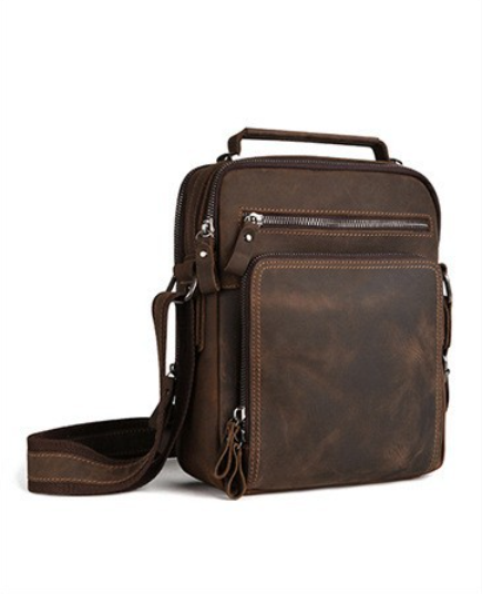 Leather Backpack Vintage - กระเป๋าสะพายไหล่เดี่ยวหนังวัวแท้สไตล์วินเทจสำหรับผู้ชาย กระเป๋าสะพายข้างขนาดใหญ่ กระเป๋าเป้สะพายหลัง หนังแท้คุณภาพสูง