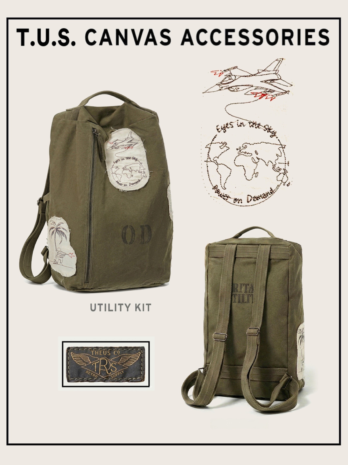 Canvas Backpack Casual - กระเป๋าเป้สะพายหลังผ้าแคนวาสลายทหารแบบวินเทจ ล้างทำความสะอาดได้ ขนาดใหญ่ จุของได้เยอะ เหมาะสำหรับวัยรุ่น ใช้ได้ทุกวัน