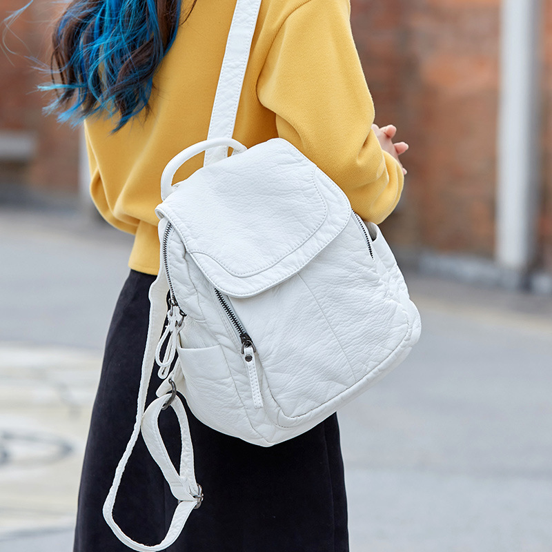 Fashion Backpack Women - กระเป๋าเป้สะพายหลังสำหรับผู้หญิงกระเป๋าเป้หนังฟอกสีขาวกระเป๋านักเรียนใบเล็กกระเป๋าสำหรับเด็กผู้หญิงวัยรุ่นกระเป๋าเดินทางลำลองเข้าได้กับทุกชุด
