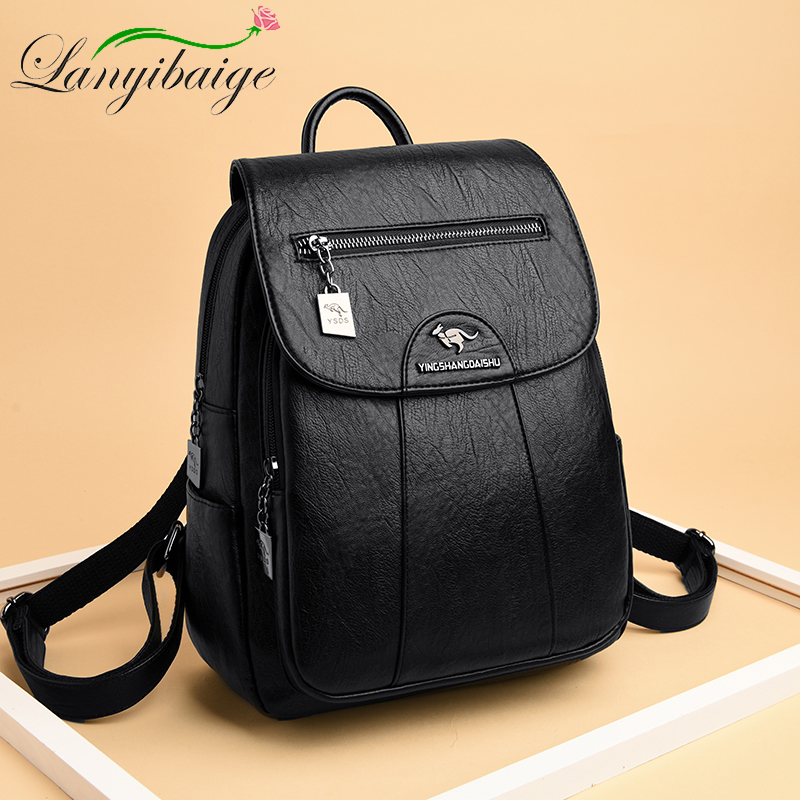 Fashion Backpack Women - กระเป๋าเป้สะพายหลังของผู้หญิง6สี2024ใหม่คุณภาพสูงหนังนิ่มท่องเที่ยวความจุขนาดใหญ่กระเป๋าสำหรับเด็กผู้หญิงวัยรุ่นโรงเรียนสีดำ