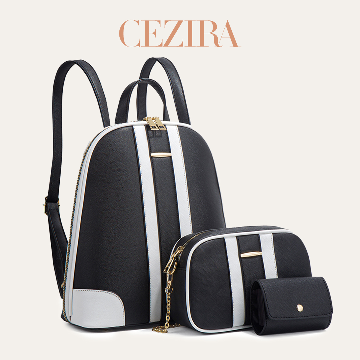 ชุดกระเป๋าเป้สะพายหลังลายทาง C - Fashion Backpack Women บทวิจารณ์และราคา