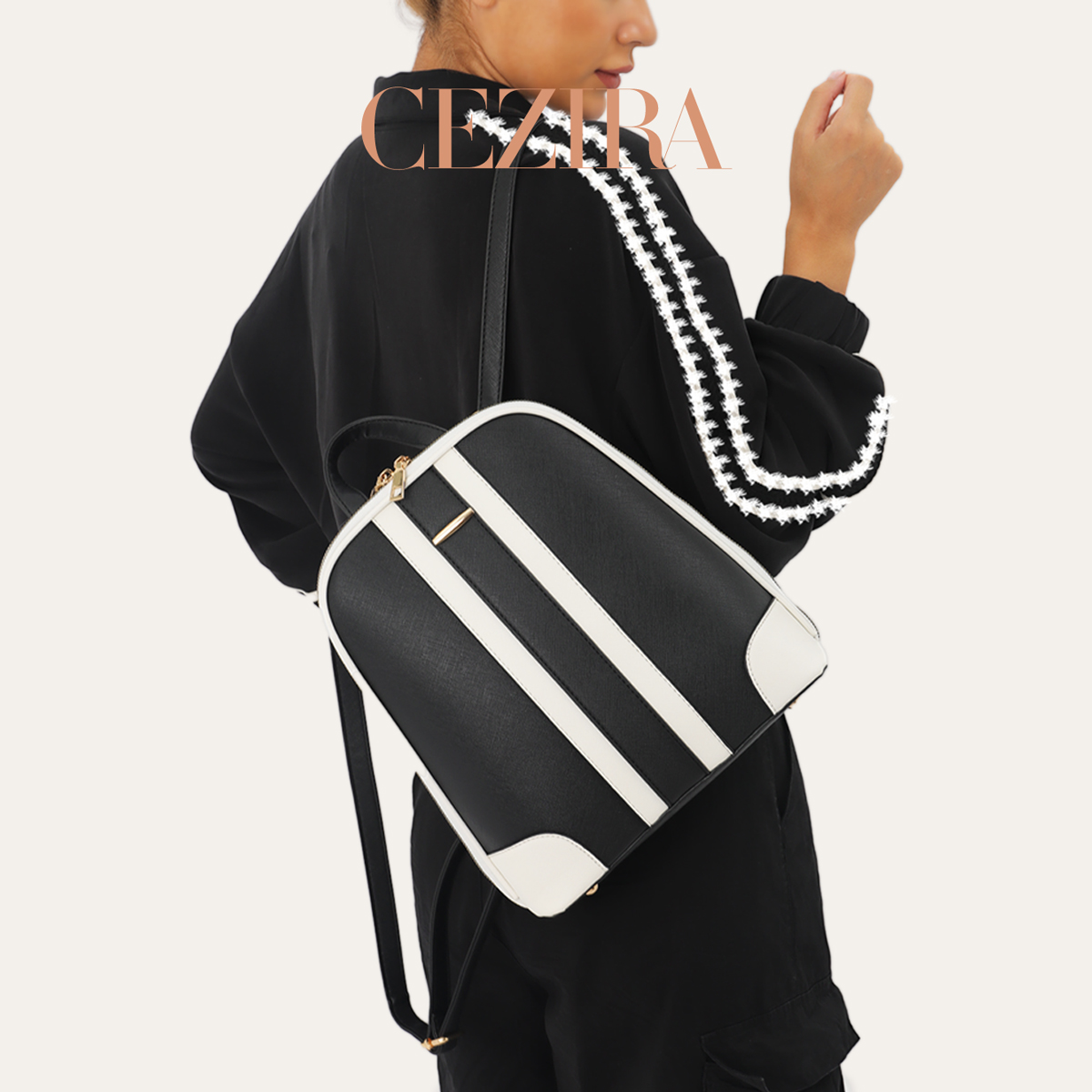 ชุดกระเป๋าเป้สะพายหลังลายทาง C - Fashion Backpack Women บทวิจารณ์และราคา